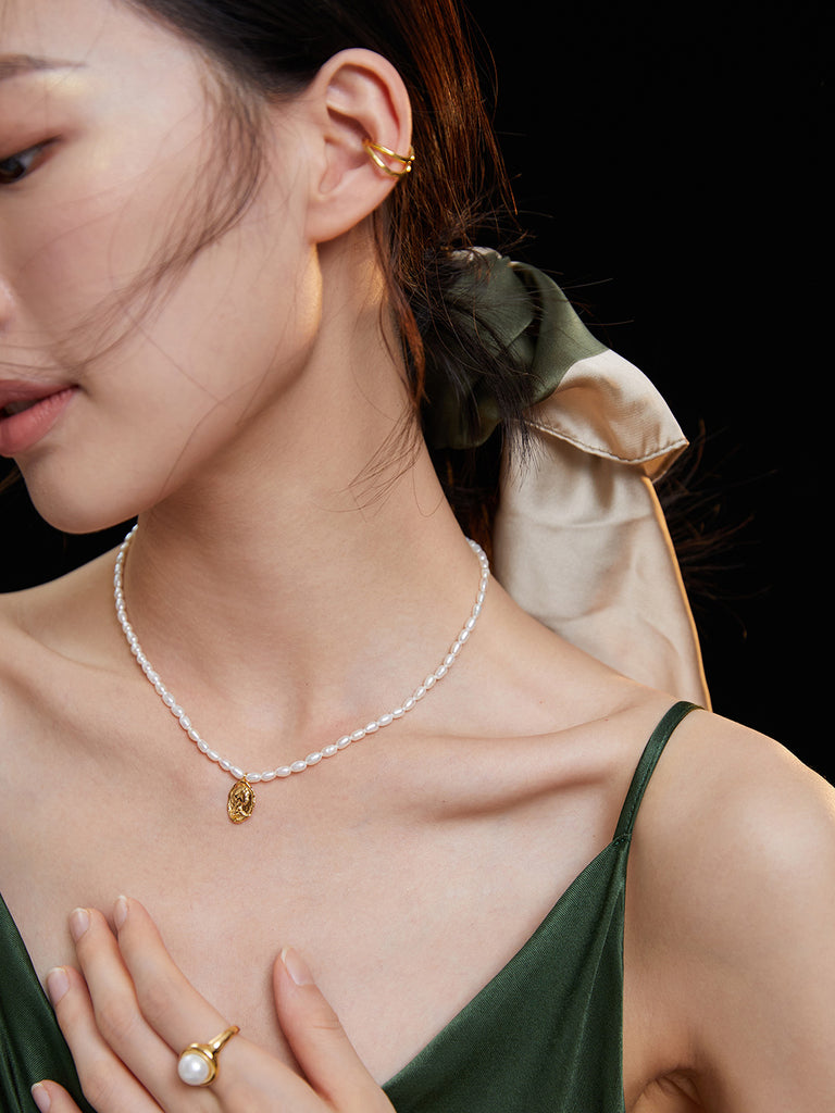 Freshwater Pearl Necklace with 18K Gold Plated Pendant